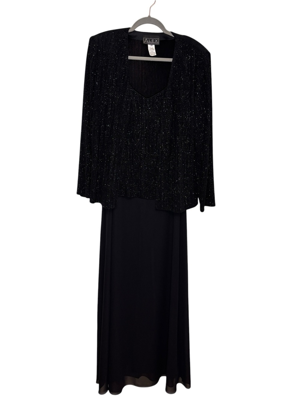 Alex Evenings 16 Black Glitter Slinky 2 Pc Set Maxi Dress With Jacket Formal
